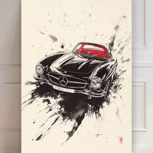 Mercedes Benz 300 CL Print | Mercedes malerei | Sumi-e Druck | Kunstdruck | Auto Poster | asiatischer Minimalistischer | Wanddekoration