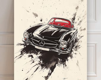 Mercedes Benz 300 CL Print | Mercedes Car painting  | Sumi-e Print | Art Print | Car Poster | Minimalist Asian | Wall Decoration