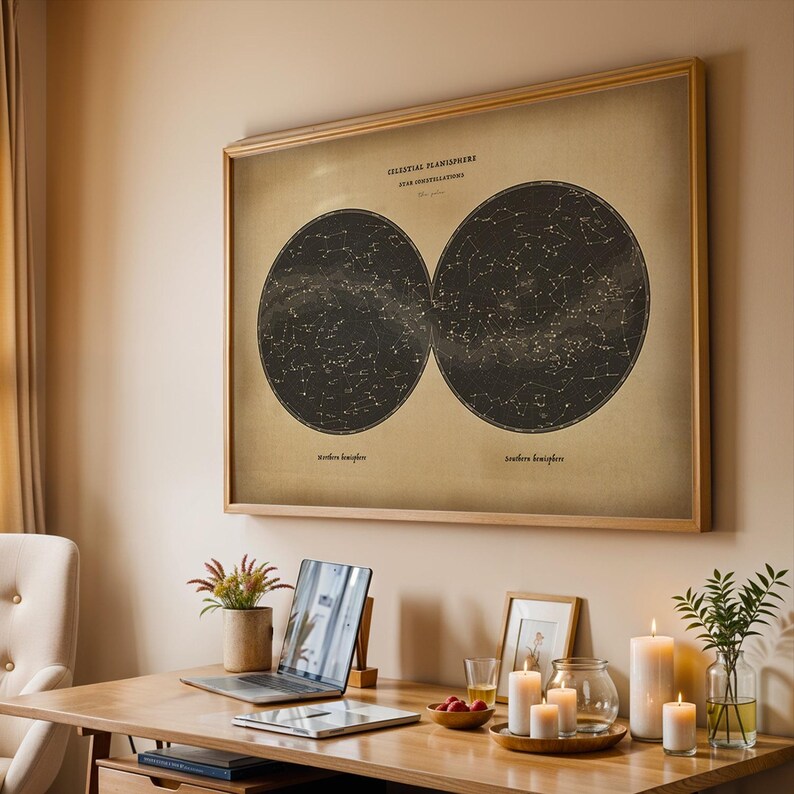 Planisphere Print CELESTIAL PLANISPHERE - Vintage Style - Etsy