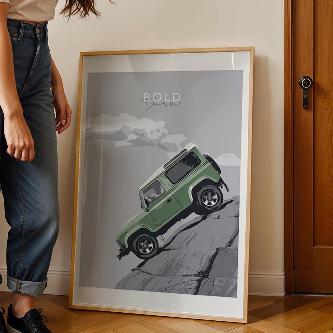 Land Rover DEFENDER, Car Art Print, Off-road Legend on the Bold Road ...