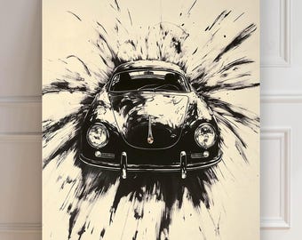 Porsche 356 speedster print | Porsche black | Sumi-e print | asian print | classic car poster | vintage sports car | garage art