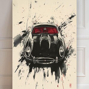 Jaguar e-type Print | Jaguar Auto Poster | Sumi-e Druck | Kunstdruck | Auto Poster | Minimalistischer asiatischer | Wanddekoration