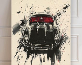 Jaguar e-type Print | jaguar Car Poster | Sumi-e Print | Art Print | Car Poster | Minimalist Asian | Wall Decoration