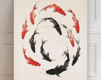 Koi Fish Print | Sea Fish Print | Abstract Watercolour | Japanese Fish Poster | Sumi-e Print | Asian Art Print | Wall Decoration