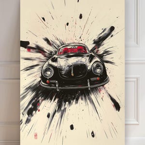 Porsche 356 speedster Print | Porsche | Sumi-e Druck | 356A Speedster 1956 | Auto Poster | Minimalistischer asiatischer | Wanddekoration