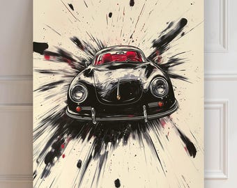 Porsche 356 speedster Print | Porsche | Sumi-e Print | 356A Speedster 1956 | Car Poster | Minimalist Asian | Wall Decoration