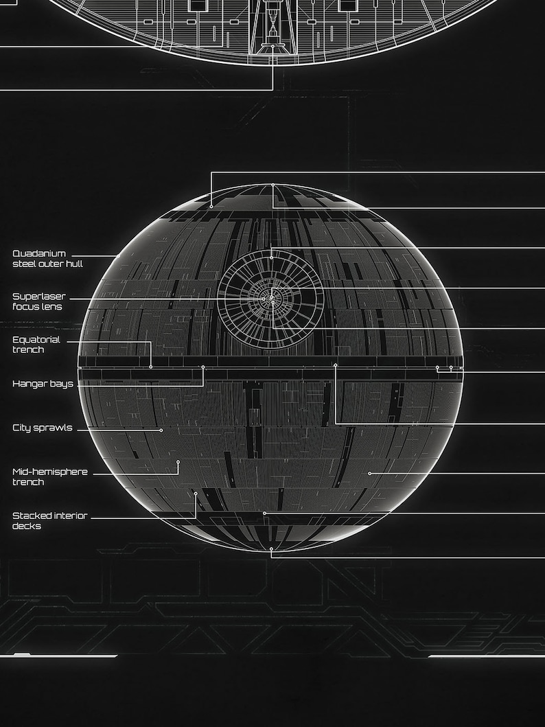 Death Star | Technical Blueprint of Deathstar D1 | Star Wars Wall Art ...