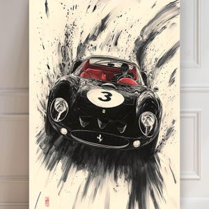 Ferrari 330 LM Print | 1956 Ferrari 330 GTO Auto | Sumi-e Druck | Kunstdruck | Auto Poster | Minimalistischer asiatischer | Wanddekoration