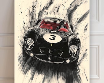 Ferrari 330 LM Print | 1956 Ferrari 330 GTO | Ferrari Poster | Sumi-e Print | Art Print | Car Poster | Minimalist Asian | Wall Decoration
