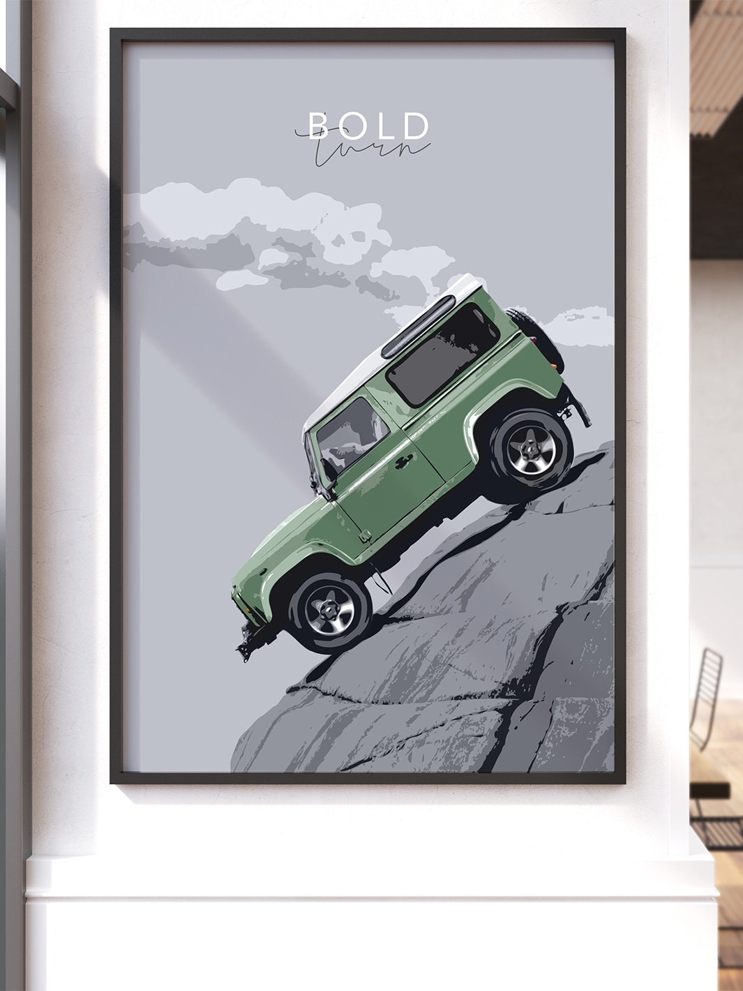 Land Rover DEFENDER, Car Art Print, Off-road Legend on the Bold Road ...
