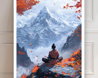 Samurai apprentice | Samurai meditating | Samurai warrior | Elegant samurai decor | Bedroom Asian art, padawan meditating
