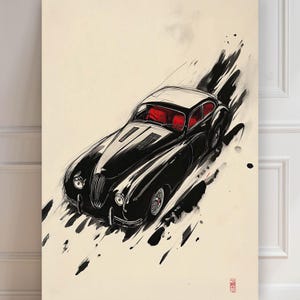 Jaguar XK 120 Print | 1953 Jaguar XK120 Auto | Sumi-e Druck | Kunstdruck | Auto Poster | Minimalistischer asiatischer | Wanddekoration