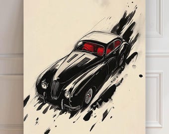 Jaguar XK 120 Print | 1953 Jaguar XK120 | jaguar Car Poster | Sumi-e Print | Art Print | Car Poster | Minimalist Asian | Wall Decoration