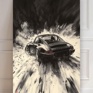 Porsche 911 classic Print | Porsche Auto | Sumi-e Druck | 2-door coupé paint | Auto Poster | Minimalistischer asiatischer | Wanddekoration