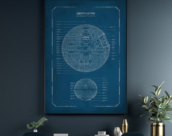 Death Star | technical blueprint of Deathstar D1 | Star Wars Wall Art, Nursery Wall Art Decor, Star Wars Fans Gift