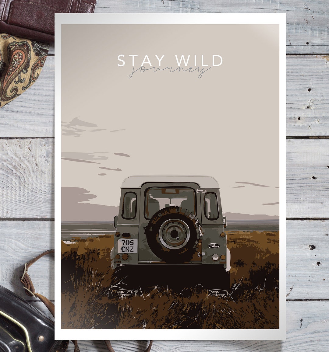 Land Rover DEFENDER, Car Art Print, Off-road Legend on Wild Journey ...