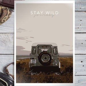 Land Rover DEFENDER, Car Art Print, Off-Road Legend en un viaje salvaje, SUV clásico, Defender Green