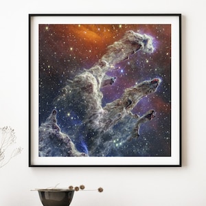 Pillars of Creation | M16 Eagle Nebula, NGC 6611, NIRCam and MIRI Composite Image, James Webb Space Telescope, Nasa Poster, Space Photo