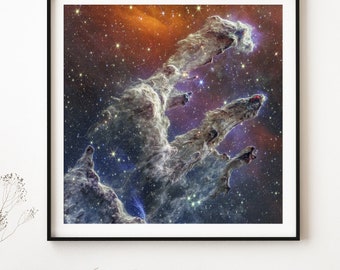 Pillars of Creation | M16 Eagle Nebula, NGC 6611, NIRCam and MIRI Composite Image, James Webb Space Telescope, Nasa Poster, Space Photo