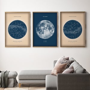 La Luna e le costellazioni Stelle - Set / Mappe stellari dell'emisfero settentrionale e meridionale