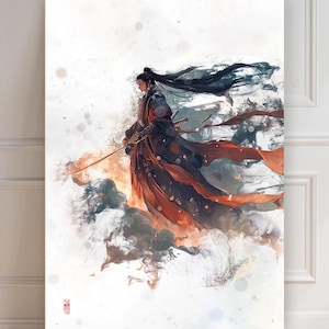 Samurai in Heaven | Japanese Warrior Samurai | Japanese Mythical | Samurai Warrior | Watercolor Wall Art | Afterlife | Asian Art
