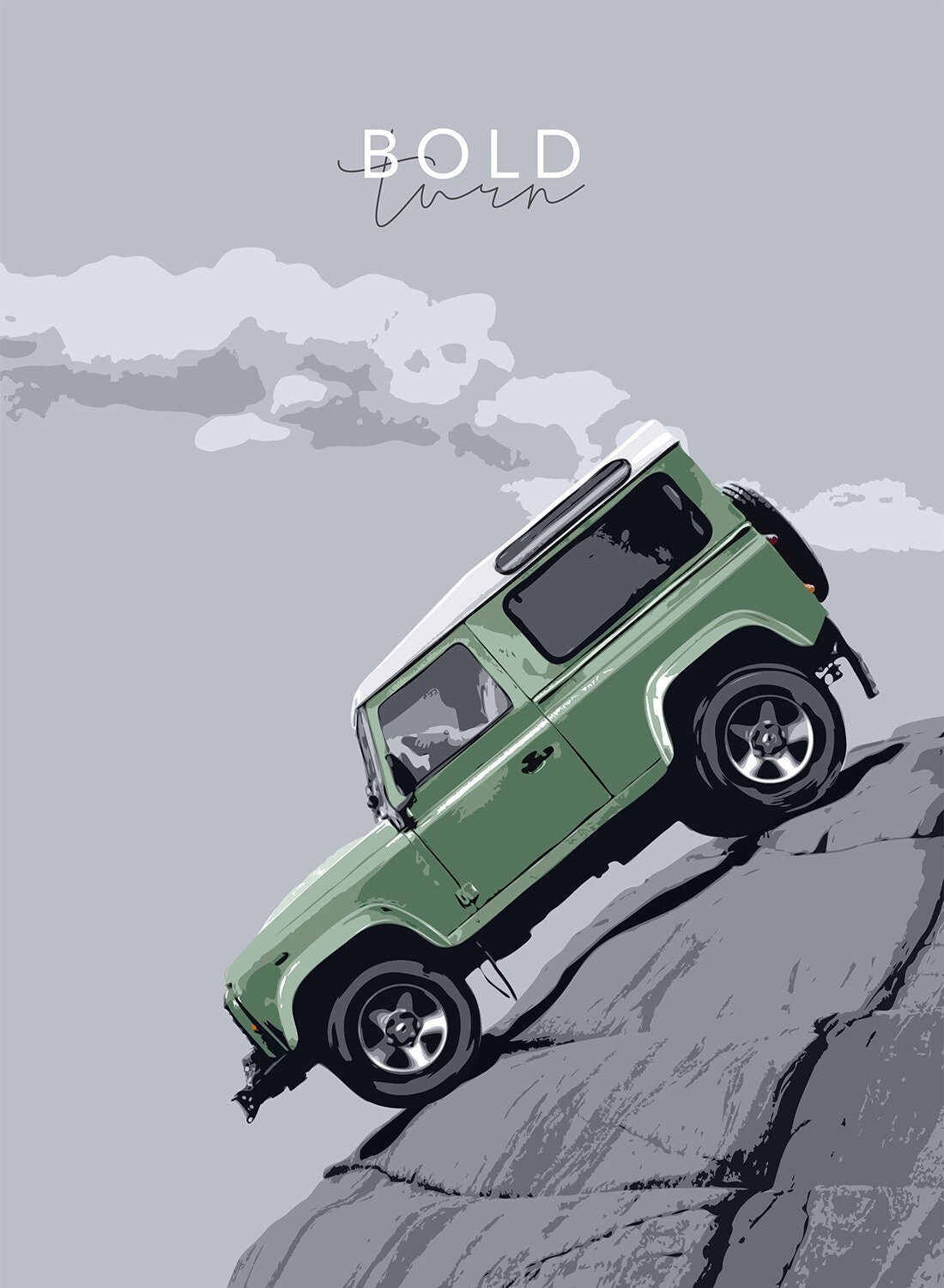 Land Rover DEFENDER, Car Art Print, Off-road Legend on the Bold Road ...