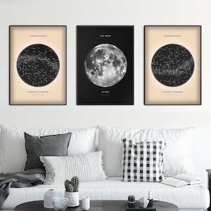 La Luna e le Costellazioni - Set / Mappe stellari dell'emisfero settentrionale e meridionale