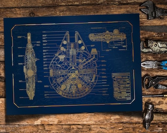 ミレニアム・ファルコン | YT-1300F貨物船の設計図 | スター・ウォーズギフト、映画の壁アート | 男の隠れ家の装飾、ミレニアム・ファルコン | ハン・ソロ