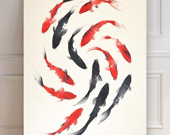 Orange Koi Fish | Japanese Art Print | Zen Decor | Fish Illustration | Minimalist Art | Asian Art Print | Wall Decoration