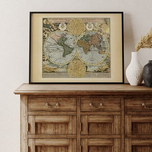 World Map | Double hemisphere map of the world | With Zodiac Signs, Constellation Astronomy signs, Astrology map, World Map Poster