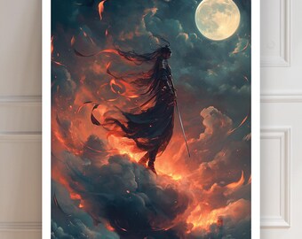 Samurai Spirit | Majestic Samurai | Japanese Mythical Ninja | Samurai Warrior | Elegant Samurai Decor | Bedroom Asian Art