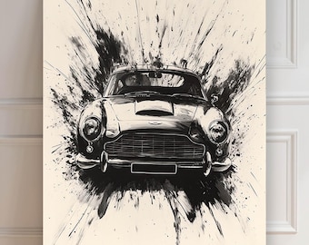 Aston Martin DB5 Print | Aston Martin GT Car | Sumi-e Print | James Bond Car | Car Poster | Minimalist Asian | Wall Decoration