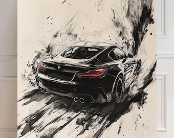 BMW M4 Print | Bmw m Schwartz GT Car | Sumi-e Print | 2-door coupé paint | Car Poster | Minimalist Asian | Wall Decoration
