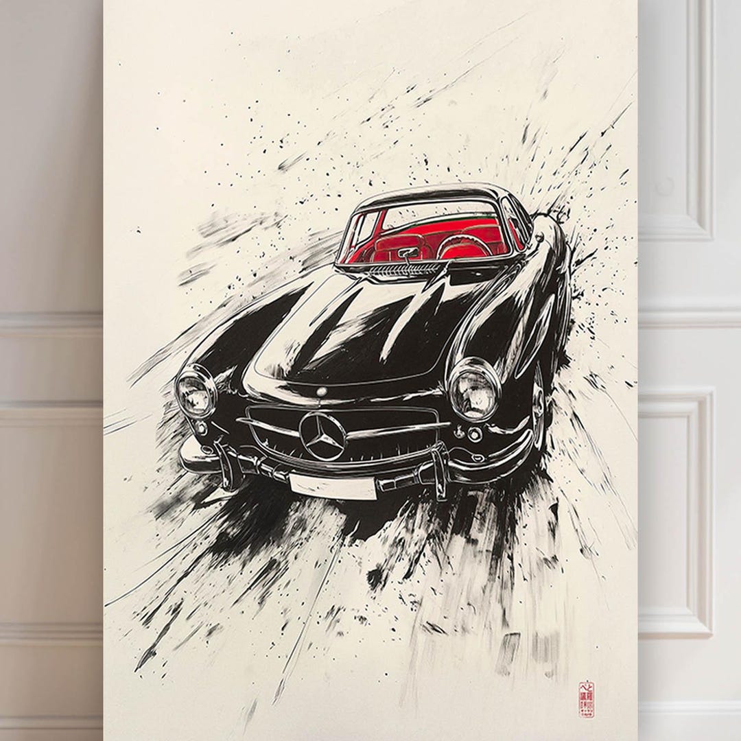 Mercedes Benz 300 CL Print | Mercedes Car Poster | Sumi-e Print | Art ...