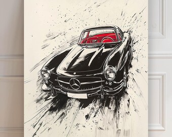 Mercedes Benz 300 CL Print | Mercedes Car Poster | Sumi-e Print | Art Print | Car Poster | Minimalist Asian | Wall Decoration