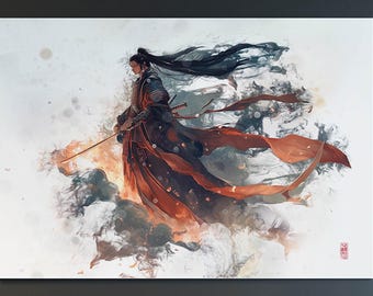 Samurai in the Sky | Samurai Warrior | High Resolution Samurai Wall Art for Game Room | Captivating Samurai Wall Decor Print