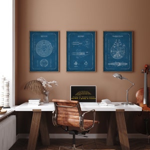 Set of 3 Star Wars Patent Prints | Star Wars Blueprints | Millennium Falcon, Lightsaber, Death Star | Wall Art | Star Wars Fan Gift
