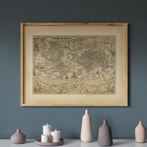 World Map Orbis Terra 1594, Astronomy Chart, Astrology, World Map from Petro Plancio, Map Poster