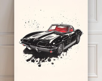 Chevrolet Corvette Stingray | Corvette 1966 | Corvette Stingray Poster | Car Print | Car Poster | Minimalist Asian | Wall Decoration