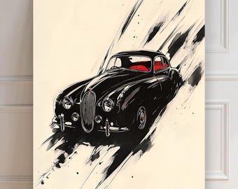 Jaguar mark 2 Print | Jaguar S-type Print | jaguar Car Poster | Sumi-e Print | Art Print | Car Poster | Minimalist Asian | Wall Decoration