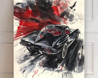 Chevrolet Corvette Stingray | Corvette 1966 | Corvette Stingray Poster | Car Print | Car Poster | Minimalist Asian | Wall Decoration