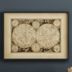 Planisphaerium Coeleste Vintage 1850, Zodiac Signs Poster Print, Sterrenbeeld Astronomie Grafiek, Hemelse Decor, Astrologie, Hemelkaart