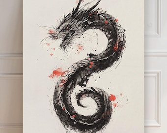 Dragon Painting Print | Japanese Dragon Poster | Sumi-e Print | Art Print | Asian Art | Dragon Silhouette | Wall Decoration