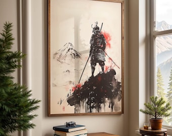 Samurai Warrior Poster | Japanese Majestic Samurai Poster | Watercolor Wall Art | Sumi-e | Asian Art | Samurai Silhouette