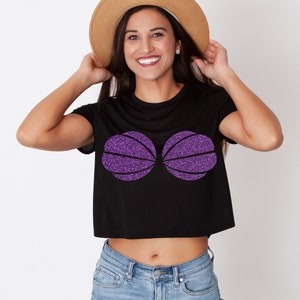 Mermaid Glitter Clam Shell Bra Magical Vacation Graphic Crop Top
