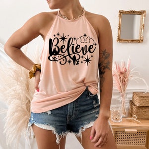 Believe Walt Mickey Tinkerbell Magical Vacation Graphic High Neck and Racer Back Family Tank Tops