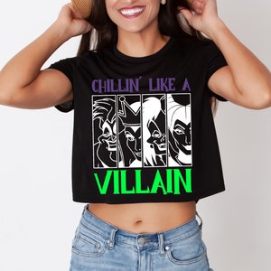 Chillin&#39; Like A Villain Silhouettes Evil Queen Ursula Cruella Maleficent Magical Vacation Graphic Crop Top