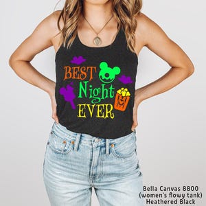 Best Night Ever Mickey Bar Donut Popcorn Bats Halloween Magical Vacation Graphic Family Tank Tops