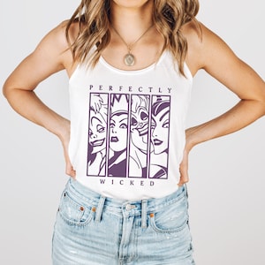 Perfectly Wicked Cruella Evil Queen Ursula Maleficent Villains Halloween Magical Vacation Graphic Family Tank Tops