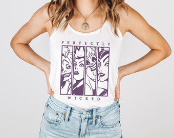 Perfectly Wicked Cruella Evil Queen Ursula Maleficent Villains Halloween Magical Vacation Graphic Family Tank Tops